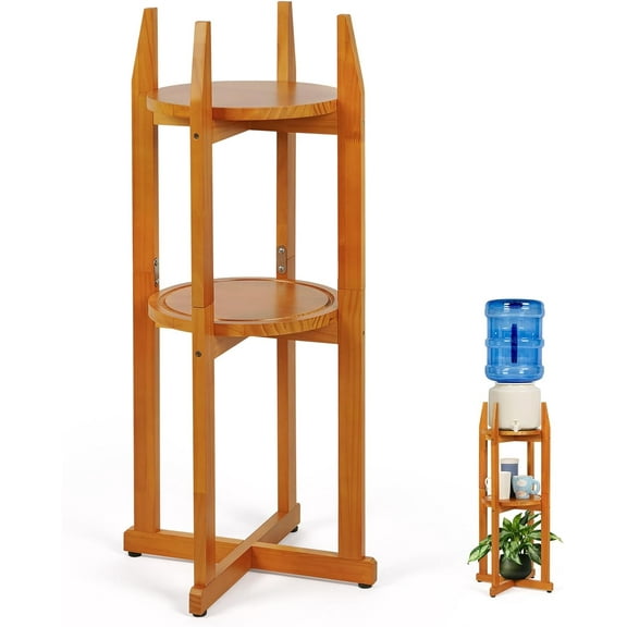 Wood Water Dispenser Stand - 5 Gallon Water Jug Holder 33" H with 2 Round Shelfs - Sturdy Water Stand for 1-5 Gallon Bottle Holder Water Jug,Crocks,Berkey,Cooler,Drink,Plant Floor Stand