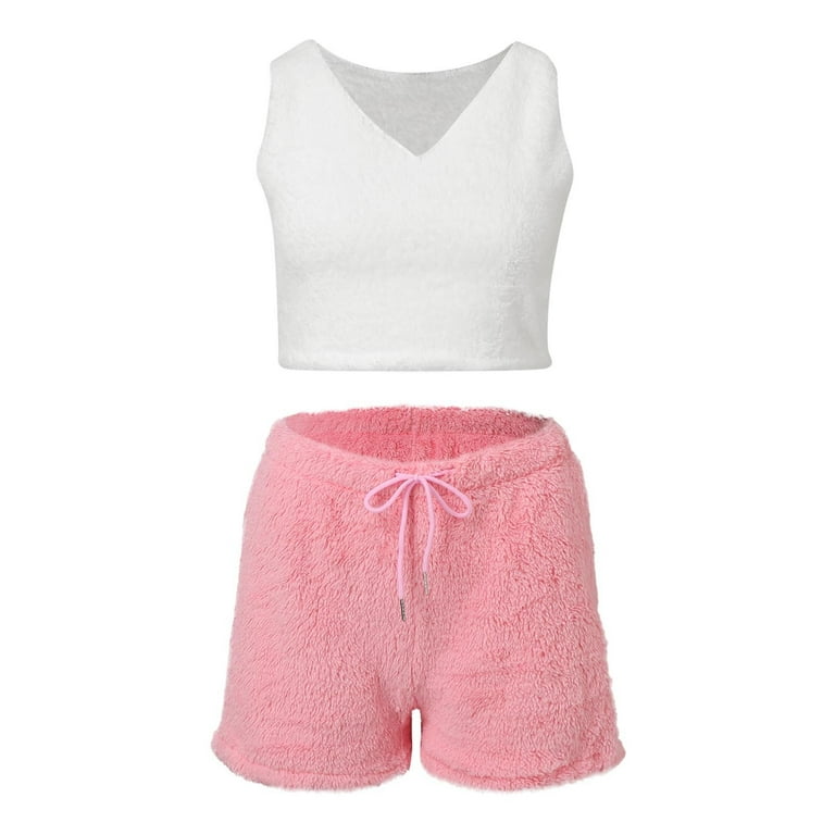 Pajamas for Women Three Piece Vest Shorts Jacket Plush Loungewear