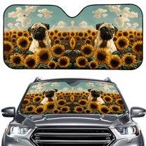 FORUDESIGNS Pug Dog Sunflower Print Car Windshield Sun Shade Foldable Dashboard Shield for Vehicle Auto Window Shades for UV Rays and Sun Screen Protection,57.1 x 27.4 inches