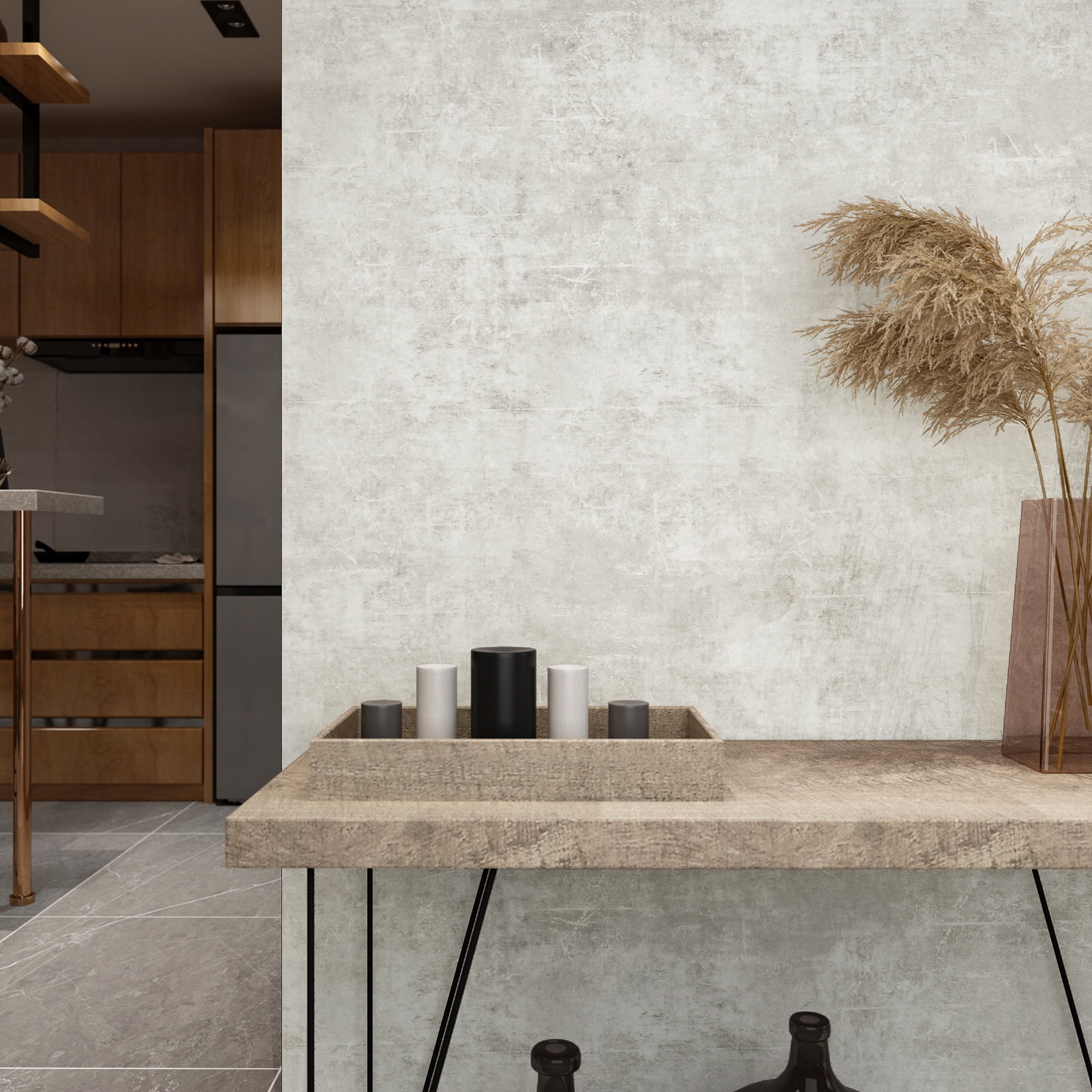 VEELIKE 15.7''x354'' Concrete Wallpaper Peel and Stick Grey Concrete Contact Paper for Countertops Waterproof Removable Industrial Concrete Effect Mural Self Adhesive Cement Roll for Walls Cabinets