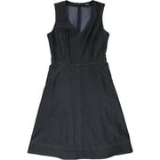 DKNY Womens V-Neck Denim A-line Dress, Blue, 6
