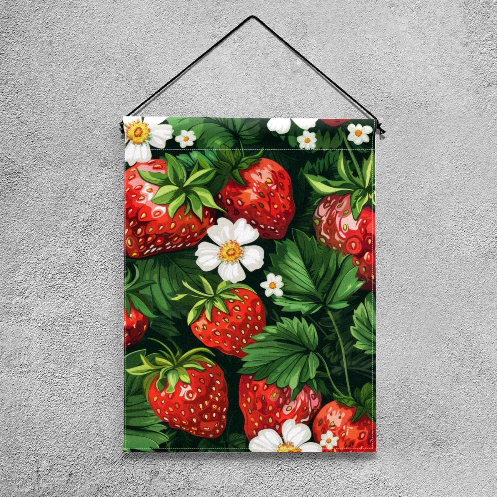 Garden Fruits Strawberries with Flowers Double Sided Garden Flag Decorative Weather Resistant Yard Flag, Large DIY Vertical Flag for Farmhouse Patio Lawn, 28x40 Inch