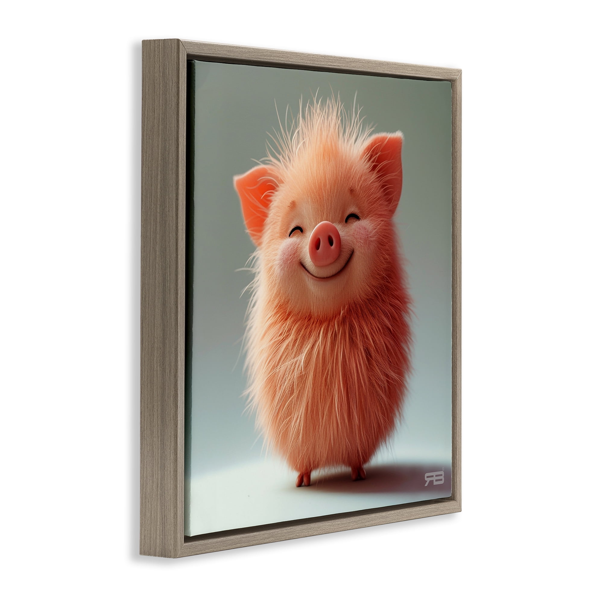 Stupell Industries Smiling Fluffy Piglet Animals Painting Brown Floater Framed Canvas Art Print Wall Art, 18 x 18