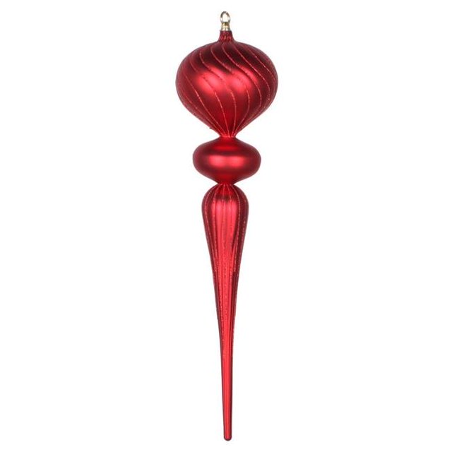 Vickerman MT195403 Ornement Finial Rouge Mat Pailleté 25 Po.