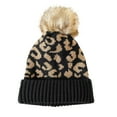 thumbnail image 2 of jiaroswwei Ribbed Edge Ear Knitted Hat Autumn Winter Plush Ball Leopard Print Knitted Beanie Cap for Cycling, 2 of 8