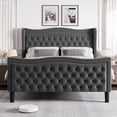 thumbnail image 2 of Gewnee Queen Bed Frame with 52'' Tall Headboard Velvet Upholstered Bed Frame,Double Nail & Wingback Design Platform Bed Frame.Dark Grey, 2 of 13