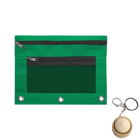 B5 3 Ring Binder Zipper Pencil Pouch Cloth Binder Pen Bag with Fidget Button Large Capacity Office Storage File Pouch Binder Insert Pen Organizer for Office School (Army Green 7.1 x9.8 )