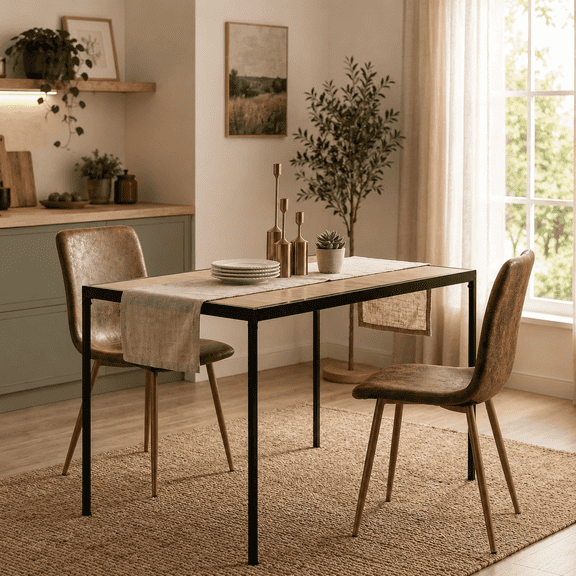 Homy Casa 3 Piece Dining Table Set with 2 Upholstered Chairs, Rectangular Kitchen Table Set for 2, Brown