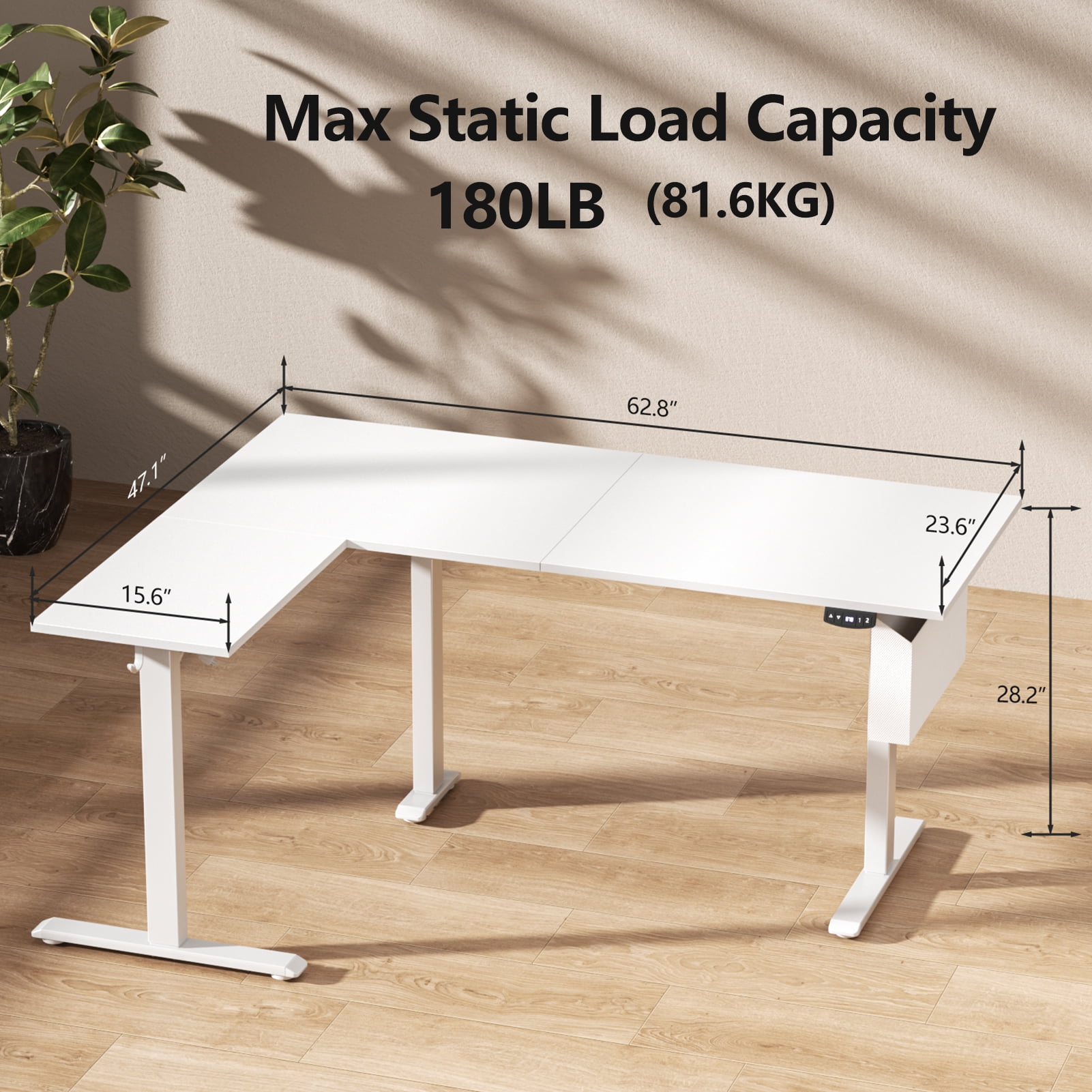 Satifur Electric Standing Desk 63" L-Shaped, Ergonomic Computer Desk with Memory Preset, Height Adjustable Sit Stand Desk with Hooks & Storage, White