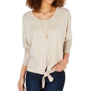 Style & Co. Womens Petites Knot-Front Heathered Sweatshirt Beige PM