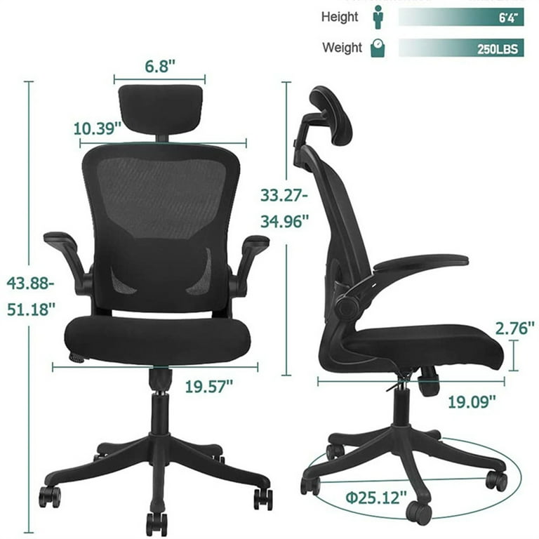 Hoffree Ergonomic Mesh Office Chair High Back Executive Desk Chair with Adjustable Lumbar Support Flip up Armrests Rotatable Headrest Swivel