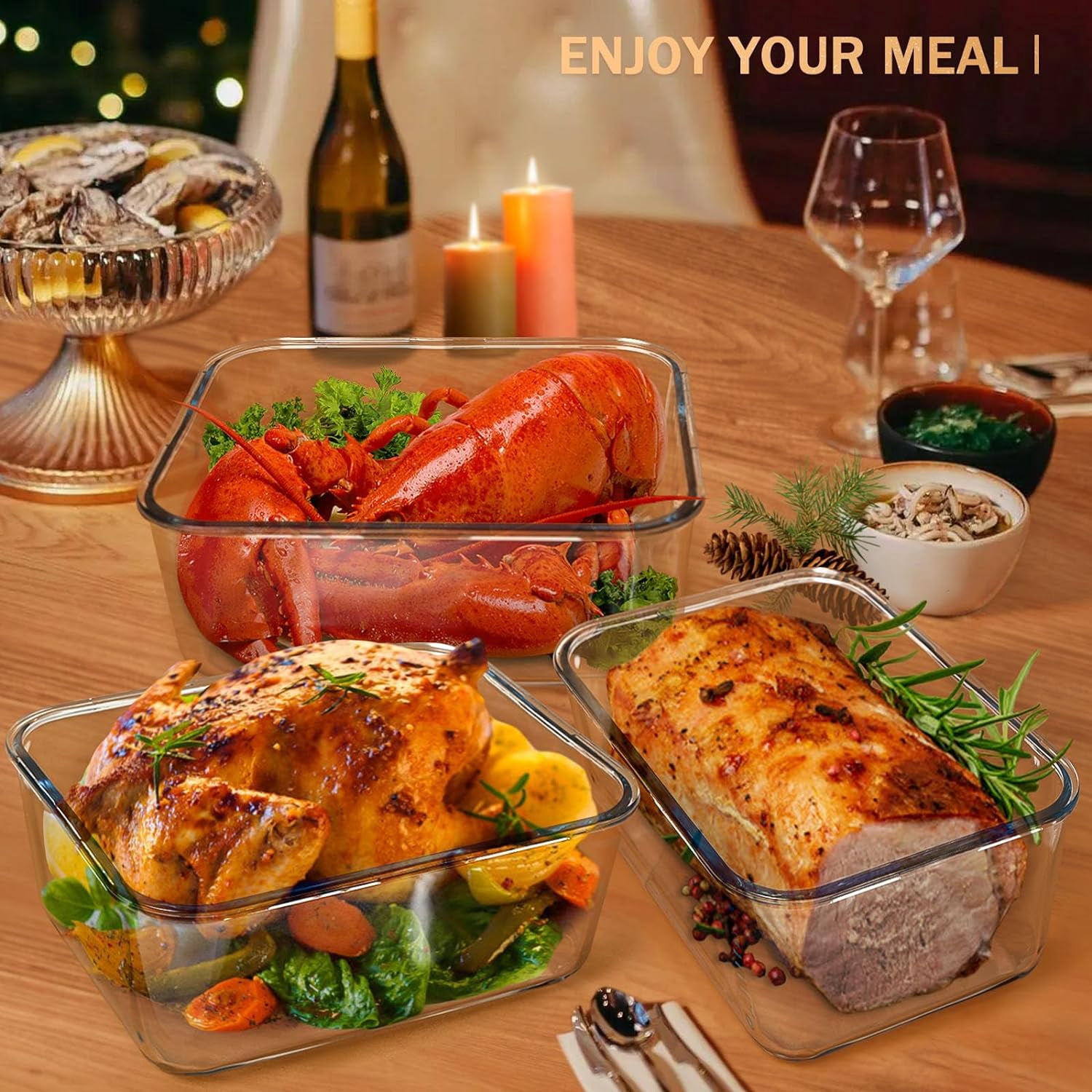 Large Glass Storage Containers with Lids, Watermelon Containers, Extra Large Glass Food Storage Airtight, Big Glass Containers Potluck, Glass Food Storage for Turkey Rotisserie Chicken, 220oz/28cup