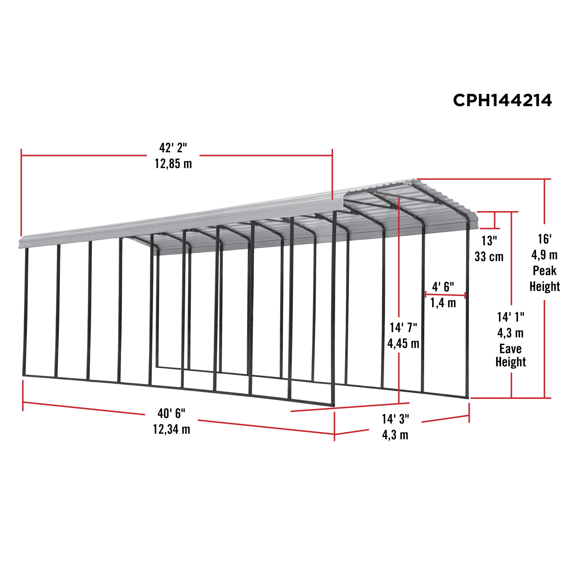 Arrow 14 x 42 x 14 ft Eggshell RV Carport