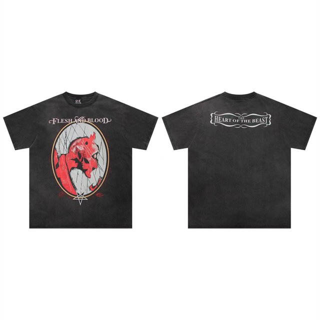 Camiseta vintage con estampado de letras Demon Wash, de alta calidad, estilo urbano, holgada, de manga corta, para hombre y mujer