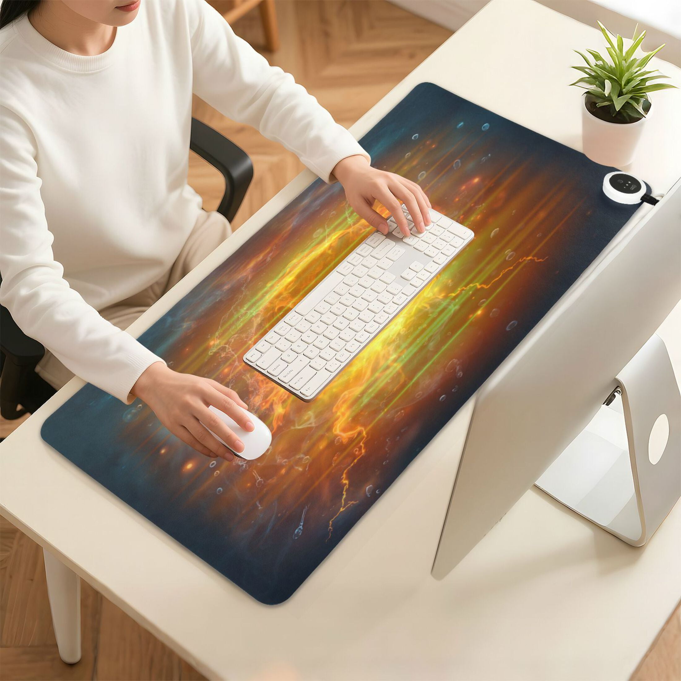 Wobogo Burning Basketball Heated Mouse Pad Extra-Large Desk Mat With 3 Heating Levels and 3-hour Auto Shut-Off Protection Ideal for Computer Keyboards Home Office Hand-warming Essential 31.5in × 13in
