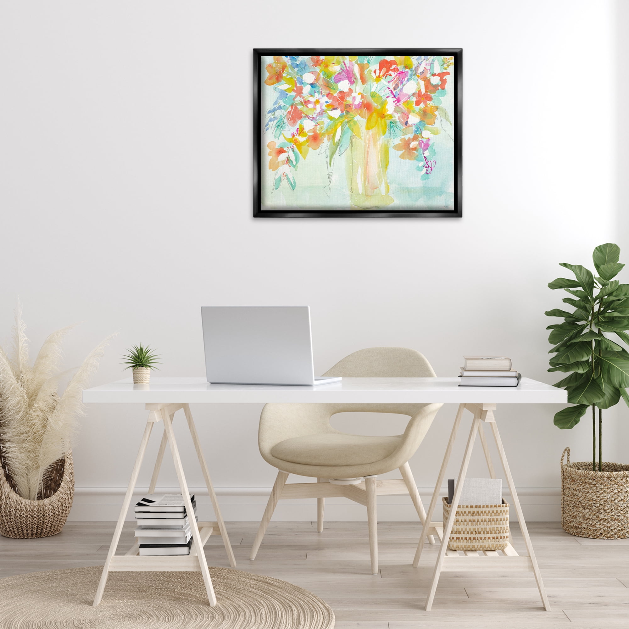 Stupell Industries Bold Eclectic Bouquet Botanical & Floral Painting Black Floater Framed Art Print Wall Art, 31 x 25