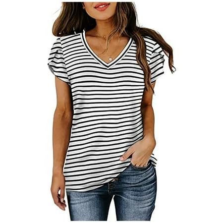 

White Blouse for Women Corset Tops for Women Floral Women Summer Fashion Printed Regular V Neck Women Short Sleeves Top Blouse Basic Tees for Women White XL