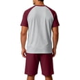 thumbnail image 4 of Sewkxo Mens Pajamas Set Lightweight Summer Pjs Sleepwear Soft Comfy Short Sleeve Sleep Set With Pocket,Wine 3XL, 4 of 5