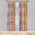 thumbnail image 3 of Ambesonne Emoji Curtains, Pop Art Polka Dots Smiling, Pair of 28"x84", Pink Teal Orange, 3 of 5