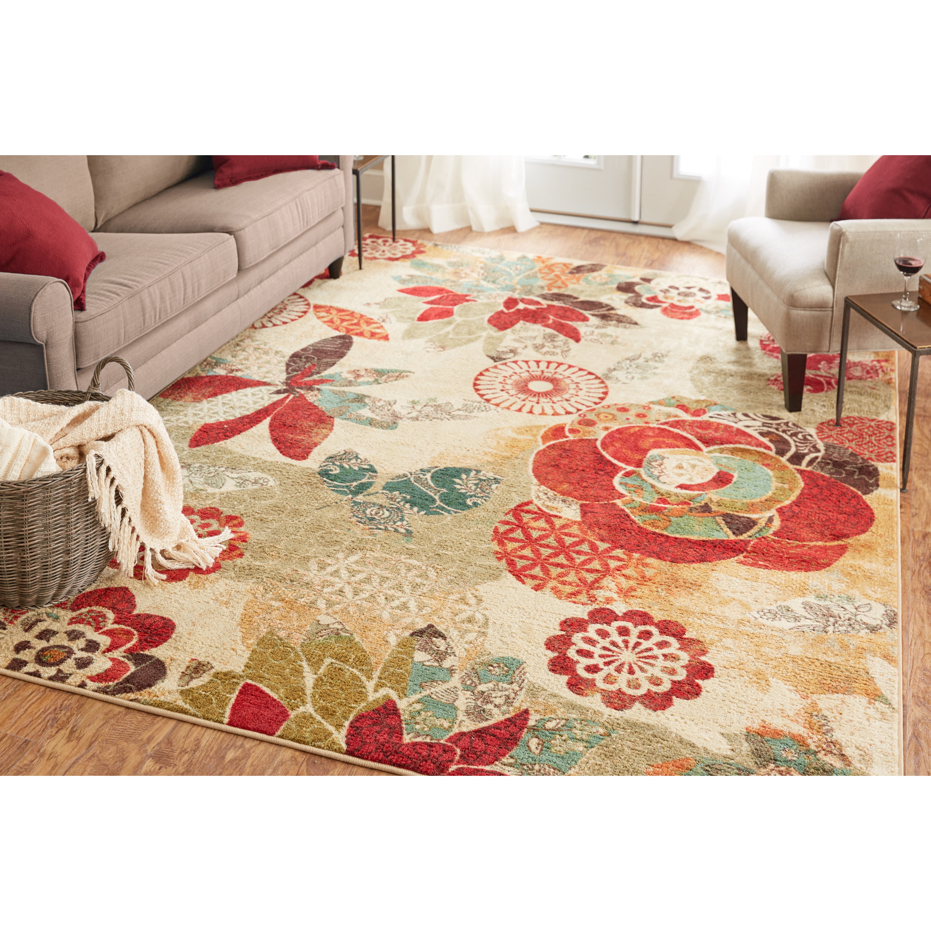 Mohawk Home Strata Geo Floral Pattern Multi Printed Area Rug 5 X8 Cream Red Walmart Com Walmart Com