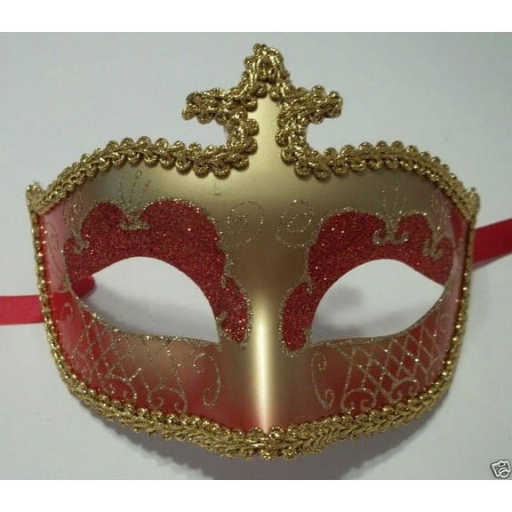 Red Gold Glitter Venetian Masquerade Costume Mask Halloween New Years Party