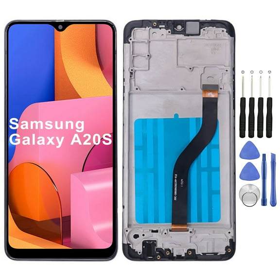 KIQ Replacement LCD Screen Full Assembly with Digitizer Compatible with Samsung Galaxy A20S (Incell) (Premium)(With Frame)