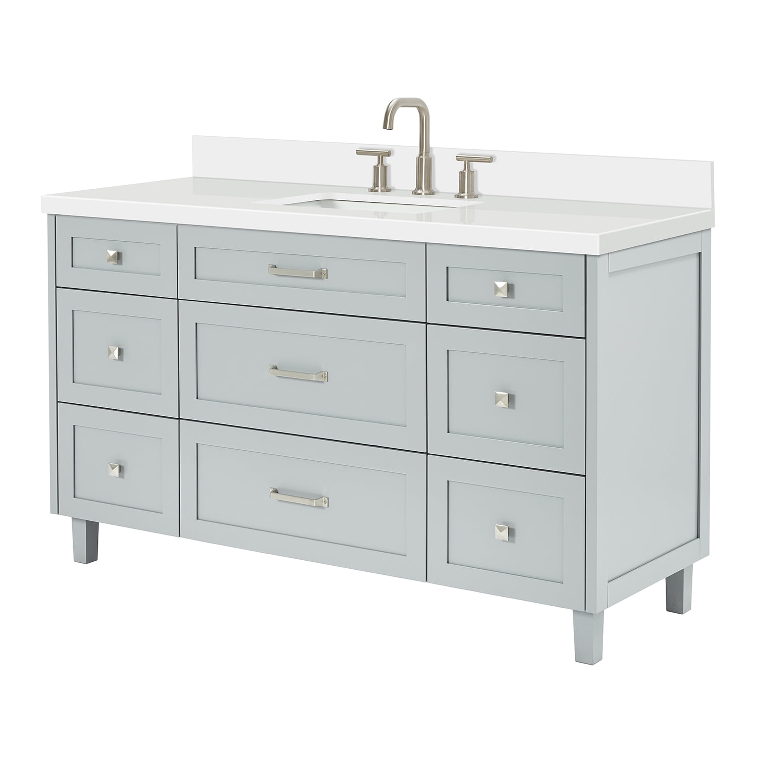 ARIEL Monroe 61 Inch Single Rectangle Sink Bathroom Vanity With Pure White Quartz Countertop 1.5 Inch Edge In Grey