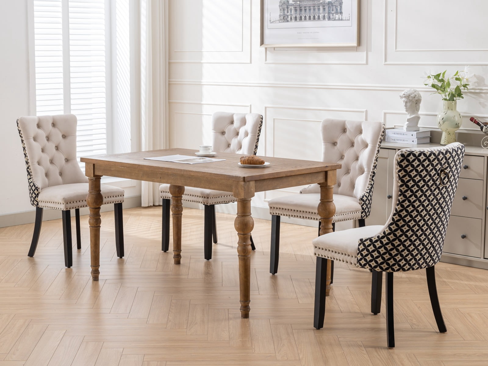 Gewnee Mid-Century Velvet Upholstered Dining Set of 2 with Wood Legs