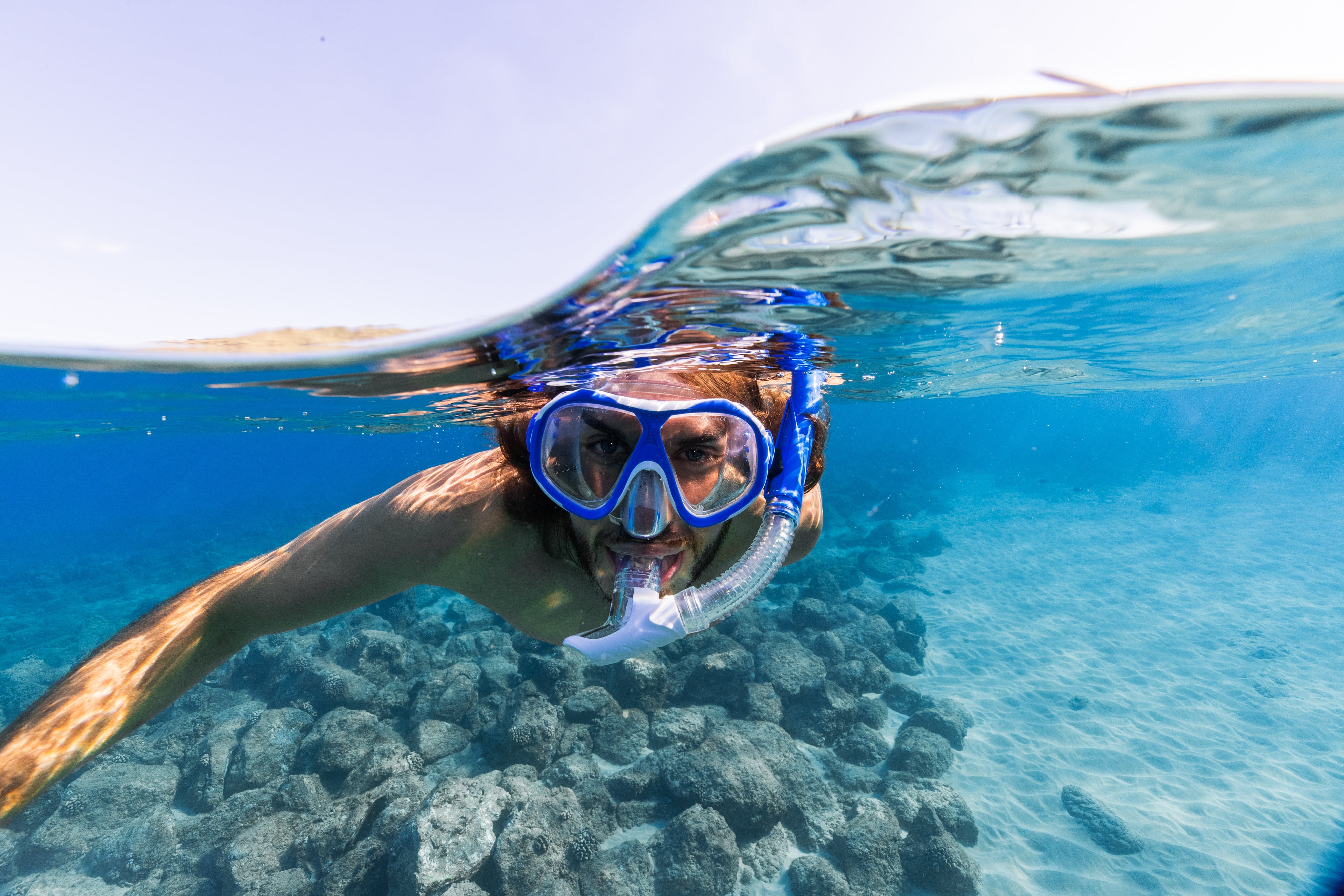 Body Glove Enlighten II Adult Swimming Diving Mask and Snorkel Combo, GoPro Mount on Snorkel, Blue