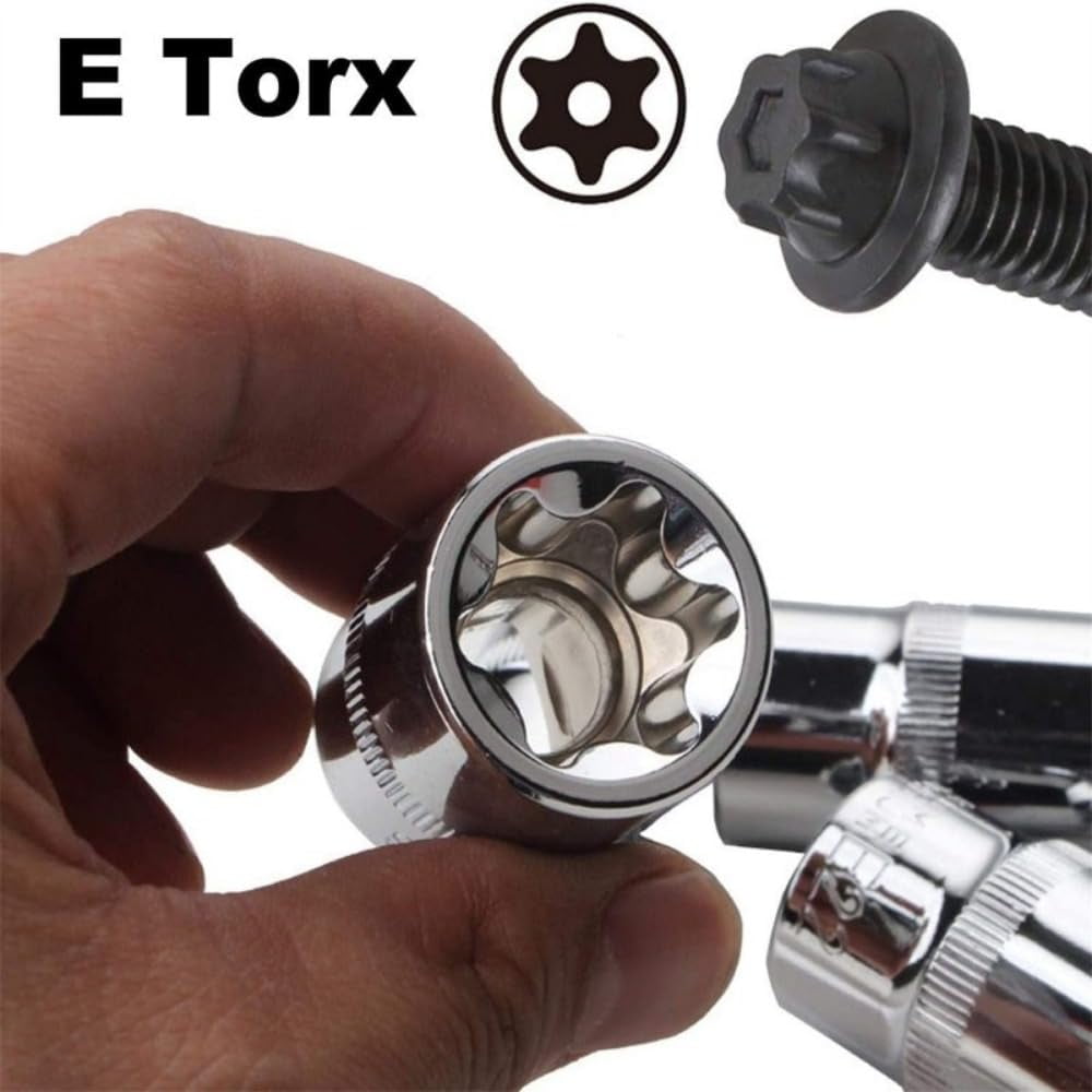 14-Piece E-TORX Socket Set 1/4" 3/8" 1/2'' Drive E-4 - E24 Female External Torque Star Socket Kit With Storage Case