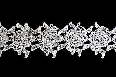 Lily 3 inches White and Ivory Floral Venice Lace Trim By Yard 