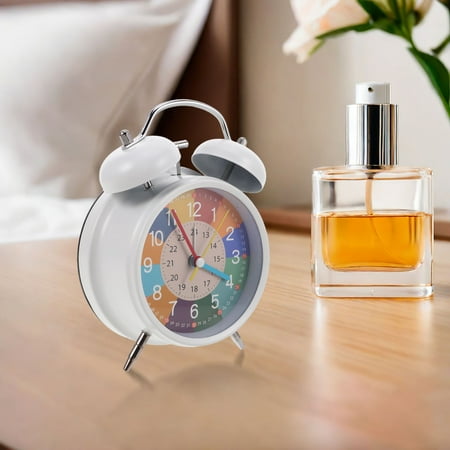 RENACLIPY White Metal Small Desk Clock with Twin Bell Alarm and Backlight for Bedroom