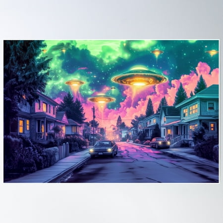 Sci-Fi Americana Alien Invasion Poster Wall Art, Modern Wall Decor For Living Room Bedroom, 8x12 UNFRAMED