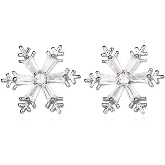 Solid 925 Sterling Silver Snowflake Earrings Studs Winter Flower Snow for Women Teens Snowflake Stud Earrings (A-Silver)