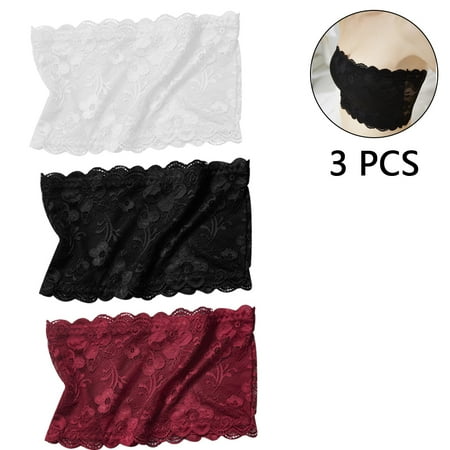 

3 Pieces Women s Floral Lace Tube Top Bra Bandeau Strapless Bras Seamless Stretchy Chest Wrap