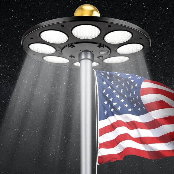 1500 Lumen Solar Flagpole Light, 9.5" Diameter with 136 LEDs for 15-25ft Poles, 8-10 Hour Runtime, Auto Dusk-to-Dawn, Rechargeable 2500mAh AA Batteries – No Wiring, Easy Install