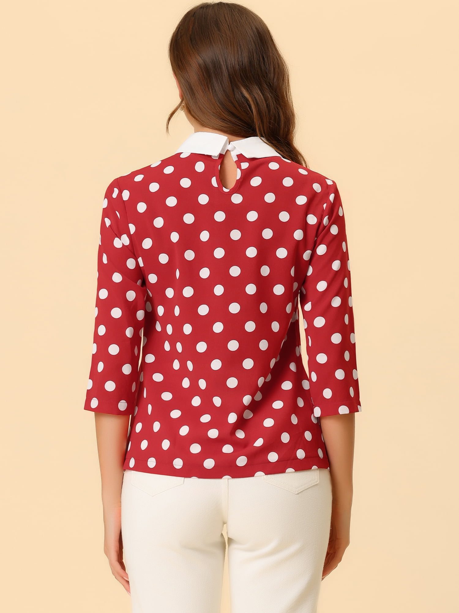DARING DIVA Blouses 3/4 Sleeves Solid Office Work Tops S Red White