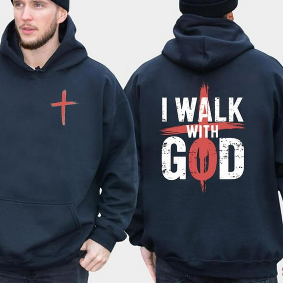 I Walk With God Hoodie – 2-Sided Christian Pullover – Faith-Based Streetwear Fleece Hoodie – Unisex Casual Gift for Men & Women