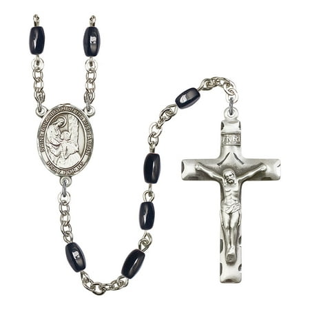 - St. Elizabeth of the Visitation Silver-Plated Rosary 8x5mm Black Onyx Beads Crucifix Size 1 3/4 x 1 medal charm