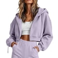 thumbnail image 3 of Tnhcen Women's Cropped Zip Up Hoodie Long Sleeve Sweatshirt Solid Color Casual Loose Fit Jacket with Drawstring Hood Active Wear Yoga Top Streetwear Basic Essentials S-2XL Autumn Winter, 3 of 7