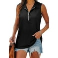 thumbnail image 2 of MORTTIC Women's V-Neck Ribbed Tank Top, Sleeveless Shirt with Zipper, Casual Loose Fit Summer Top, M, 2 of 6