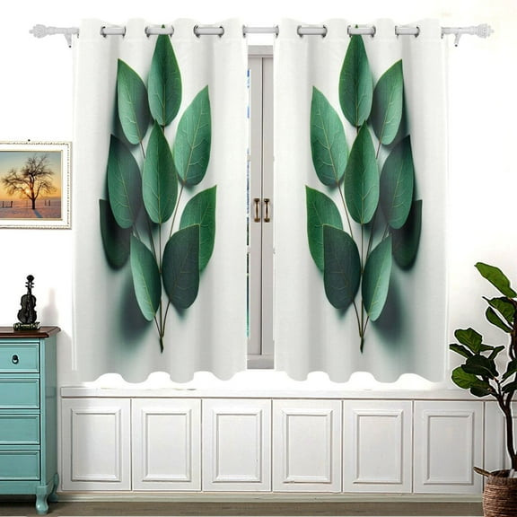 Eucalyptus Leaves Curtains Grommet Black Out 54 Inch Length Curtain Drapes for Bedroom Living Room 2 panels set