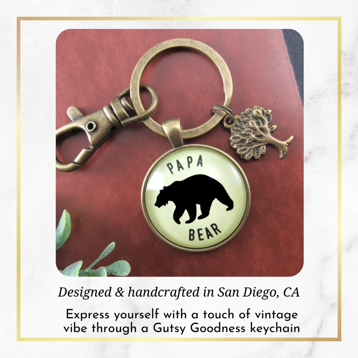 Papa Bear Gutsy Goodness Bronze Keychain Fathers Rustic Key Ring Gift Expectant Dad Father Grandpa