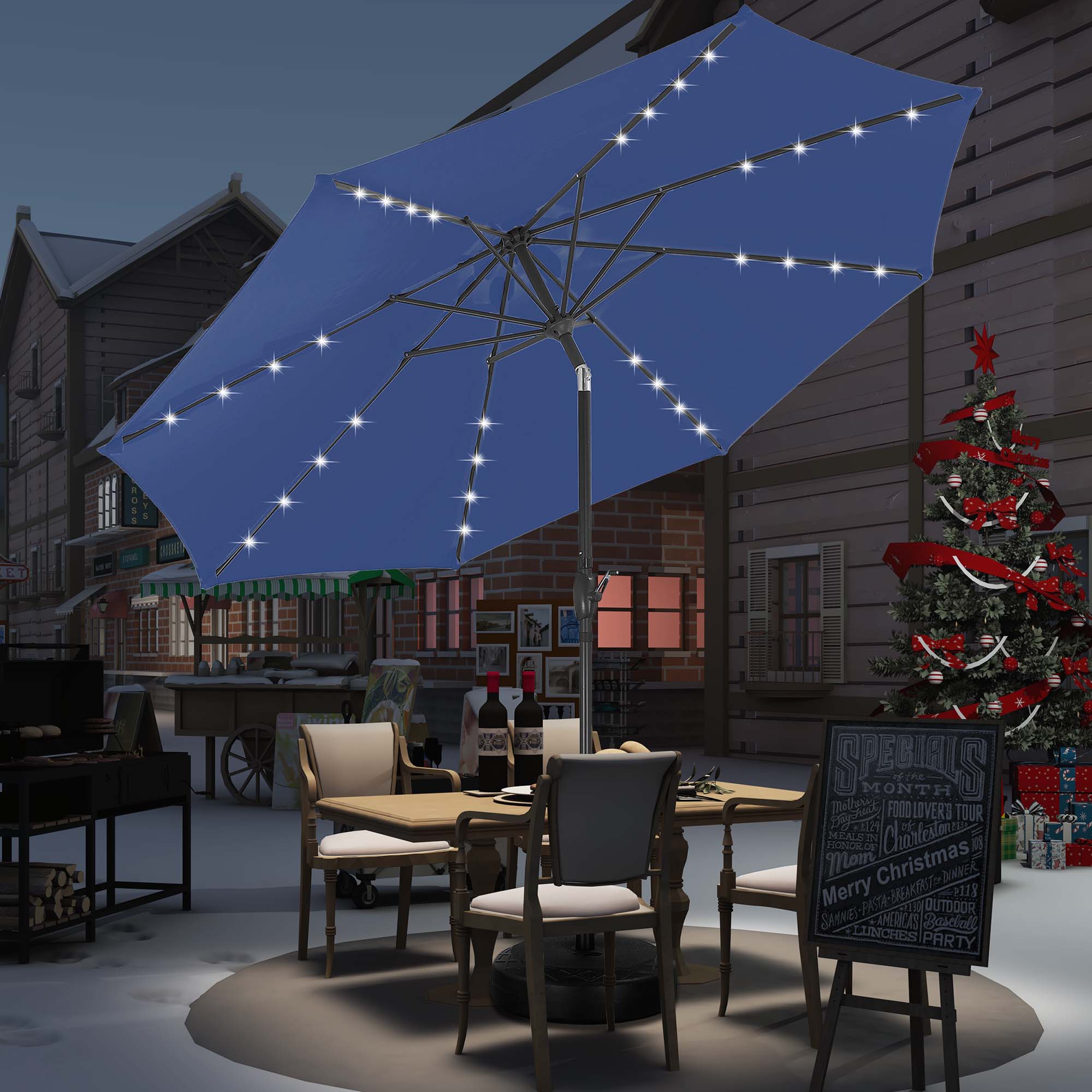 Autlaycil 10ft Solar Patio Umbrella with 32 LED Lights, Navy Blue photo 7