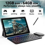 Android 14 Tablet 10 inch, 8GB RAM+64GB ROM+1TB Expend Tableta, 1.8Ghz Quad-core Processor, 2 in 1 Tablets with Keyboard Case/ Mouse/ Stylus/ 8MP Camera/ 6000mAh Battery/ 1280x800 HD Display