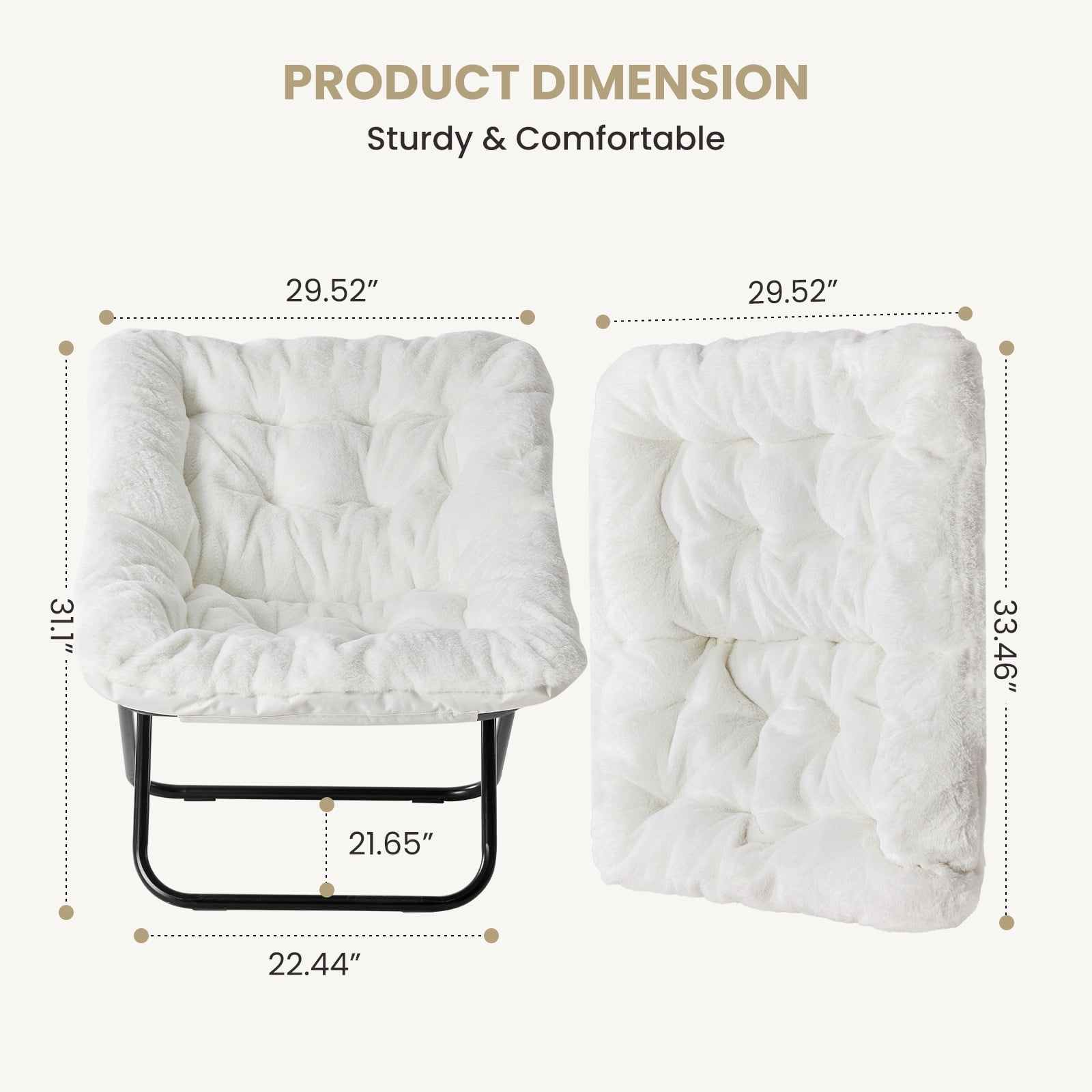 Comfy Faux Fur Folding Lounge Chair for Adults, Large Size Foldable