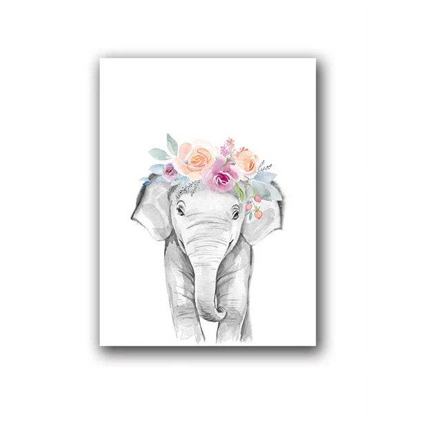 Animales Floral corona arte decoración lienzo pintura, bebé niña impresiones Animal jirafa elefante León pared arte cuadro guardería póster Adepaton 1243-9