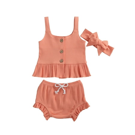 

Wassery Baby Girls Boys Cotton Ruffle Crop Top Drawstring Bottoms Shorts Pants Outfits