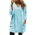 thumbnail image 2 of Wlynlyn Womens Sweatshirts Fuzzy Fleece V Neck Long Sleeve Tops Fall Casual Warm Solid Color Pullover with Pockets, 2 of 10