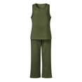 thumbnail image 5 of Baqcunre Sweatpants Women Sets For Women Summer 2 Piece Outfits Sleeveless Tank Crop Button Back Top Cropped Wide Leg Pants Set Pockets Lounge Sets For Women Women'S Pants Green M, 5 of 7